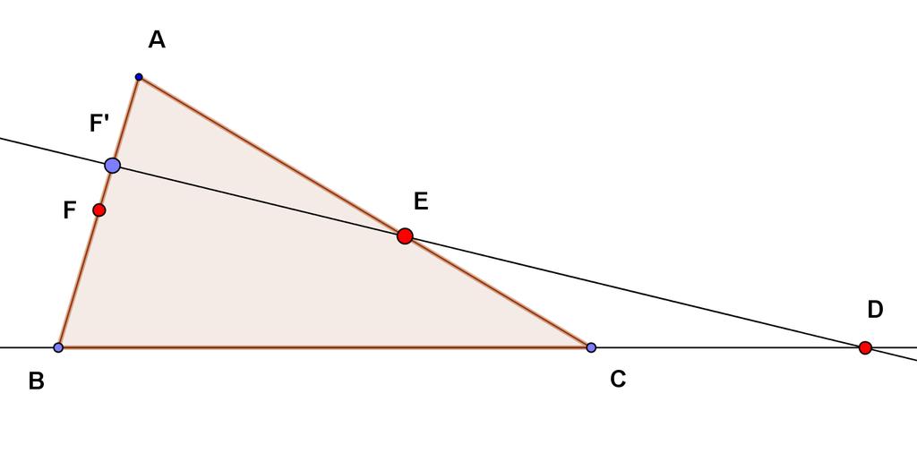 Va trebui sa ne folosim de intuitie pentru a motiva ca F, F sunt simultan intre A si B sau simultan de aceeasi parte a lui A, ori a lui B, pe dreapta AB.