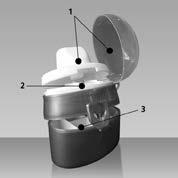 Η συσκευή Elpenhaler αποτελείται από 3 μέρη: - Το στόμιο με το κάλυμμά του (1).