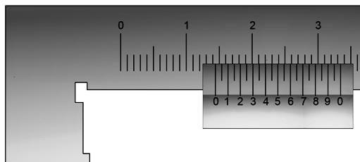 28 mm 0,1 mm 4x0,1=0,4 mm Citirea dimensiunii: 28,4 mm a 8 mm 14 mm 0,05 mm 0,05 mm 9x0,05=0,45 mm 17x0,05=0,85 mm Citirea dimensiunii: 14,45 mm Citirea dimensiunii: 8,85 mm b c 4 mm 0,02 mm