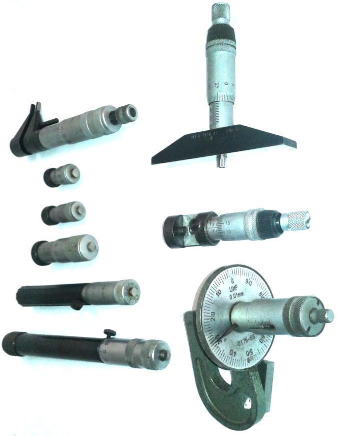 c a d b e Fig. 1. Micrometre obişnuite a.- micrometru de interior cu ciocuri, b.- micrometre de interior tip vergea; c.- micrometru de adâncime; d.- micrometru pentru sârme; e.