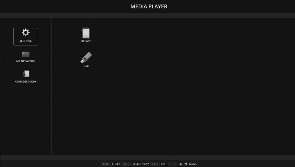 مشغل وسائط تشغيل بيانات محفوظة مثل صور متحركة وثابتة وBGM وحزمة وسائط ذي تمت برمجتها من خل برنامج تأليف موجود في إحدى أجهزة تخزين USB أو بطاقة ذاكرة microsd متصلة بشاشة.