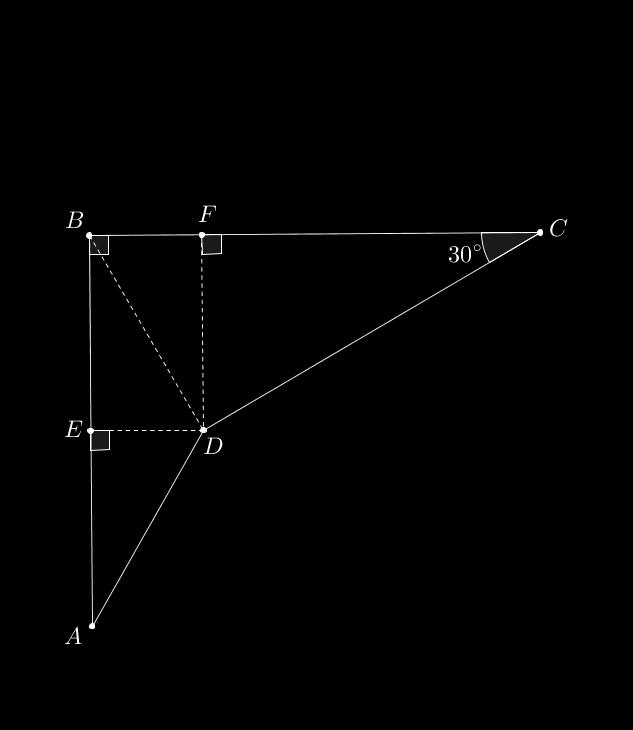 3.مطابق شکل زیر زاویه ABC قاي مه است و داریم : CD = AB, BC = ٢DA, BCD = ٣٠ ثابت کنید زاویه BAD مساوي 30 درجه خواهد بود. فرض کنید دو نقطه E و F را روي BC و AB به نحوي انتخاب کنیم که DF BC و.