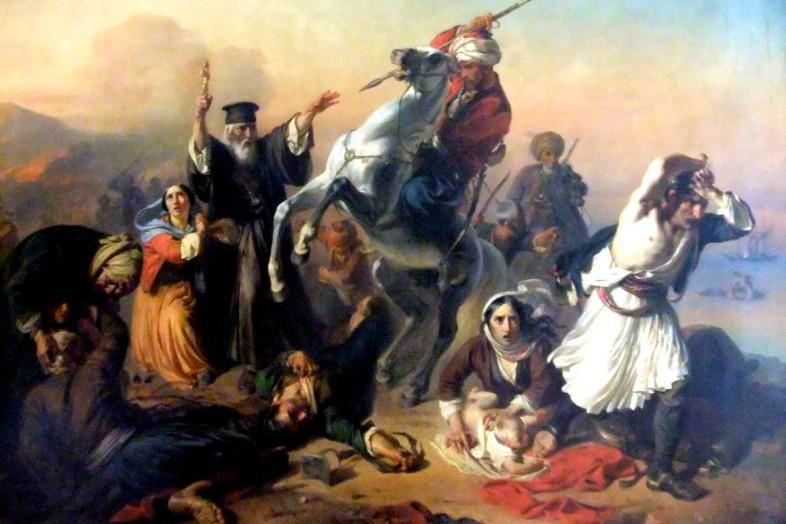 Γίνομεν Γραικοί γενναίοι; δράμετ άνδρες τε και νέοι κι είπατε μεγαλοφώνως Είπατε όλοι τε συμφώνως Κι ασπαζόμεν εις τον άλλον μ ενθουσιασμόν μεγάλον έως πότε η τυραννία; Ζήτω η Ελευθερία!