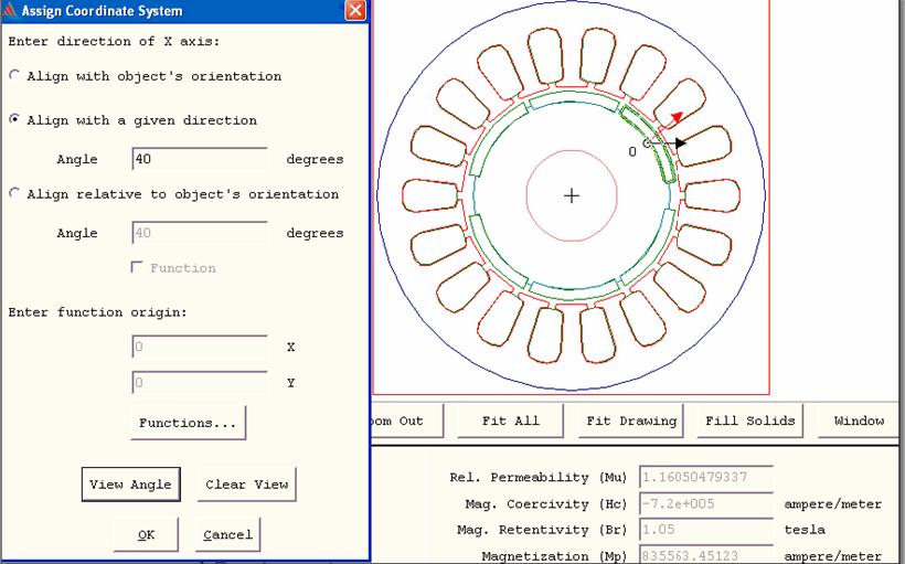 Слика 8.0: Дефинисање тензора у локалном координатном систему објекта Пример дефинисања вектора магнетизације за случај једног сталног магнета ПМСМ-а приказан је на слици 8.