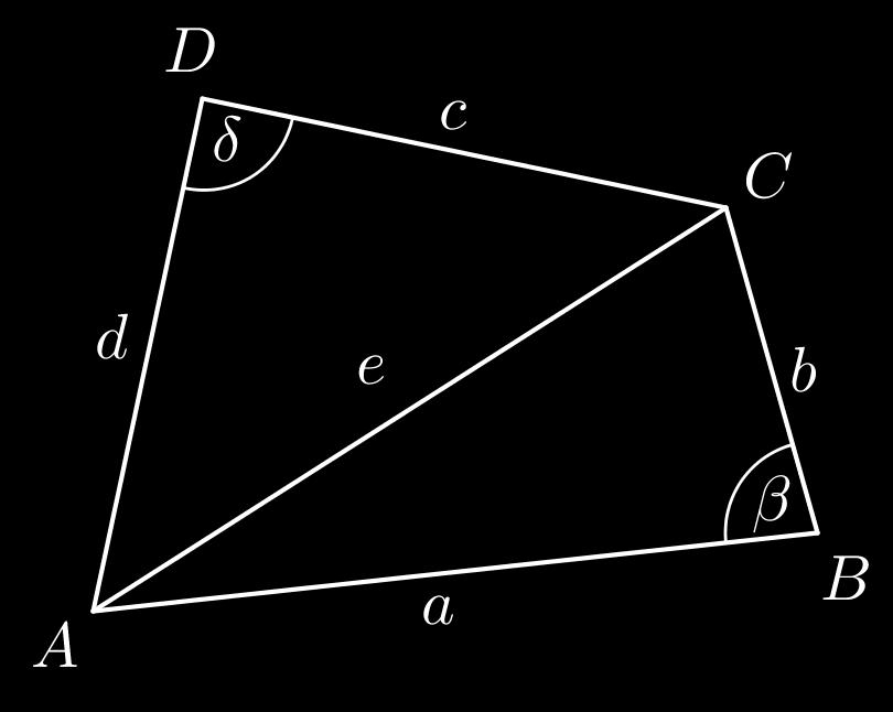Najprej si poglejmo, kako poljubnemu konveksnemu štirikotniku ABCD izračunamo ploščino. Naj bo štirikotnik ABCD, poljuben konveksen štirikotnik.