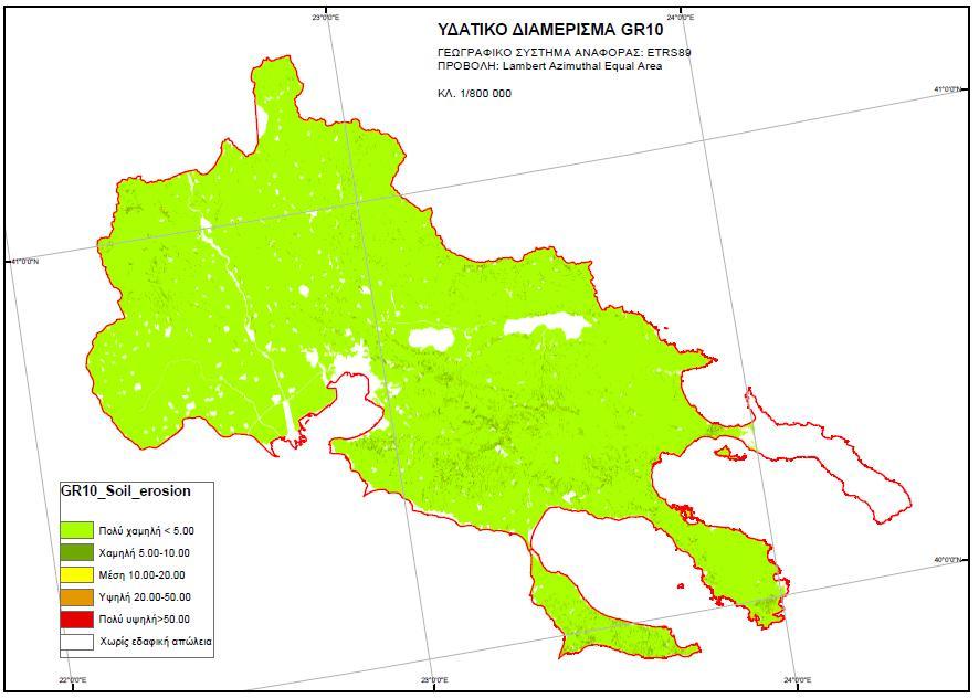 Εικόνα : Ο χάρτης Αποτίμησης Τρωτότητας σε Εδαφική Διάβρωση (SE) στο Κεντρικής Μακεδονίας (ΥΔ10), με βάση τα δεδομενα του Ευρωπαϊκού Γραφείου Εδαφών (ESB).