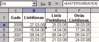 rēķinot no norādītā datuma. Kā redzams 39.attēlā, funkcijas izpildes rezultāts ir skaitlis, kuram pēc tam jāuzliek datuma forma, kādu vēlamies. Šoreiz tā ir D.