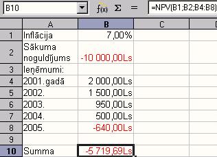 61.attēls: Līzinga summas aprēķins Šūnā B18 atrodas formula =FV(B16;B15;0;B13+B14)+B14.