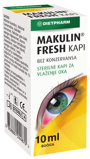 MAKULIN FRESH Makulin Fresh rekomandohen te sindroma e syrit të tharë, sy të irituar, të skuqur dhe të lodhur, puna e gjatë me kompjuter, shikimi i gjatë i TV, përdorimi i shpeshtë dhe i zgjatur i