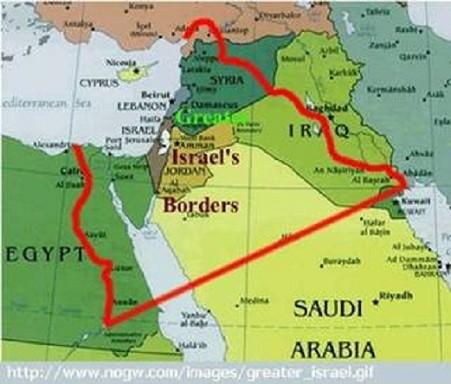 Για να γίνει αυτό, επειδή το «μεγάλο Ισραήλ» παίρνει όλα τα εδάφη της Ιορδανίας, της Παλαιστίνης, του Λιβάνου και μεγάλα μέρη της Συρίας του Ιράκ της Σαουδικής Αραβίας, της Αιγύπτου και μικρό της