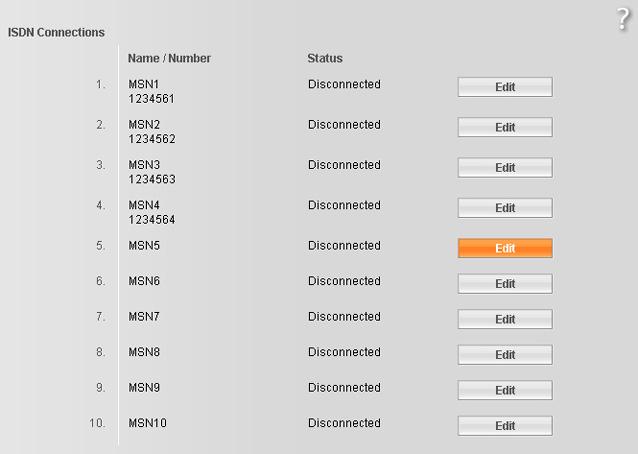 Telephony Connections: Διαμόρφωση συνδέσεων του τηλεφώνου Από το δίκτυο ISDN λαμβάνετε έως 10 αριθμούς κλήσης (MSN). Για κάθε αριθμό κλήσης πρέπει να διαμορφώσετε μία σύνδεση στο τηλέφωνό σας.