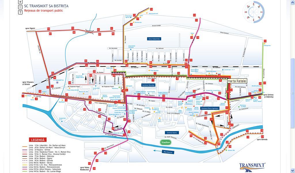 - 8: Str. Rodnei - Str. Gării - Bulevardul Independenţei - Str. Sigmirului - loc. comp. Sigmir; - 10: Str. Rodnei - Str. Gării - Str. Alexandru Odobescu - Str. Alba Iulia - Str.