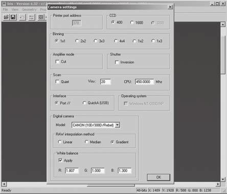 DEEPSKY E АСТРОФОТОГРАФИЈА О Т О Р А Ф А СА SLR ДИГИТАЛНИМ И И ФОТОАПАРАТОМ О А А Т О Слика 2. Camera settings горитам (RAW interpolation method), где опција gradient нуди најбољи квалитет.