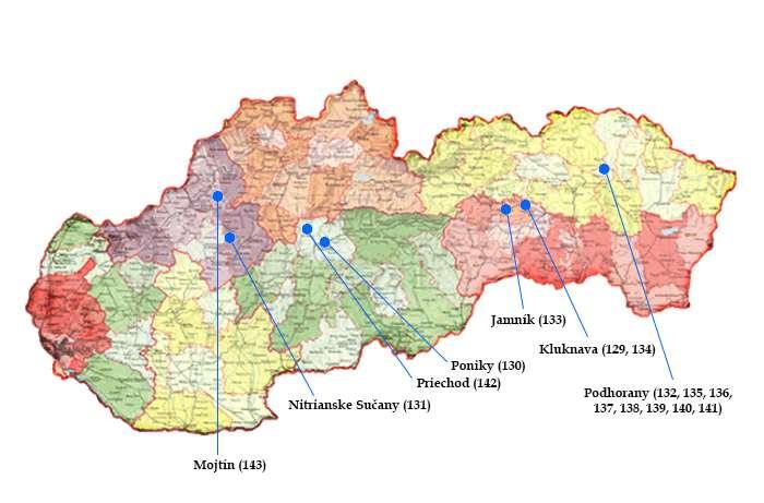 Obrázok 5 Mapa SR s vyznačenými obcami v ktorých sú hospodárstva s diagnostikovanými prípadmi TSE-scrapie u oviec v roku 2016 Tabuľka 17 Výsledky monitoringu TSE - scrapie u kôz za obdobie od 1.1.2016 do 31.