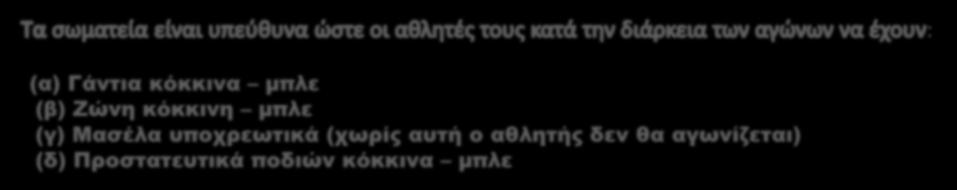 - Ισχύουν οι Κανονισμοί Kumite & Kata της Παγκόσμιας Ομοσπονδίας Καράτε - Ισχύει ο Κανονισμός Διεξαγωγής Αγώνων ΕΛΟΚ - Για τα αγωνίσματα Kata & Kumite ισχύει το σύστημα repechage - Οι αθλητές πρέπει