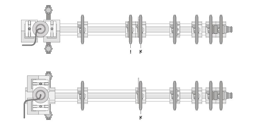 Fig.5 Dispozitivul experimental pentru observarea efectului Zeeman in configuratie transversala. Pozitia marginii din stanga a calaretului optic este data in cm.
