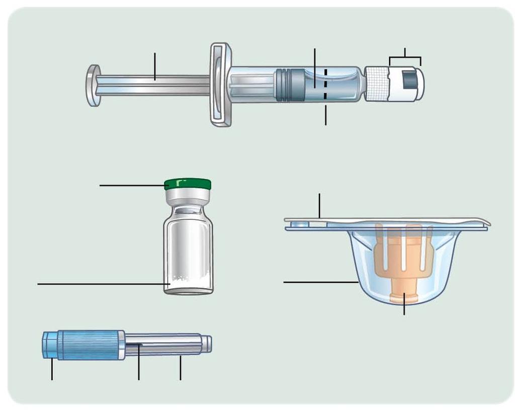 συστήματος χορήγησης Σύστημα εφάπαξ δόσης Σύριγγα Βελόνες (2) Φιαλίδιο Ενδιάμεσος σύνδεσμος (vial connector) Τι περιέχει Για να λάβετε τη σωστή δόση, διαβάστε κάθε παράγραφο, και ακολουθήστε κάθε
