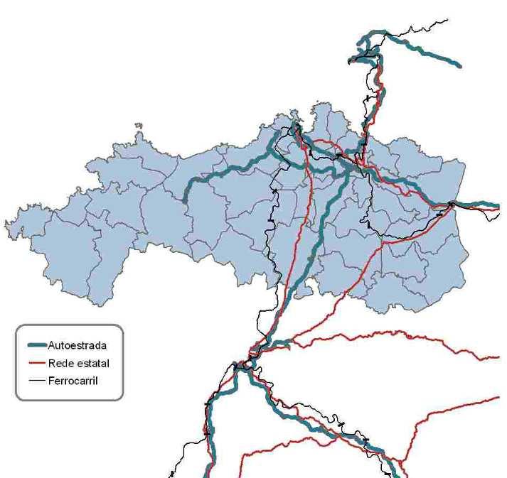 3.2 Sistema de comunicacións Mapa 3.2 Infraestruturas básicas de comunicación. Fonte: SITGA 3.2.1 Comunicacións As vías de comunicación xogan un papel importante no desenvolvemento dunha área