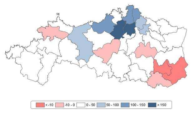 Mapa 5.2. Incremento de vivendas principais por cada 1000 habitantes entre 1991 e 2001.
