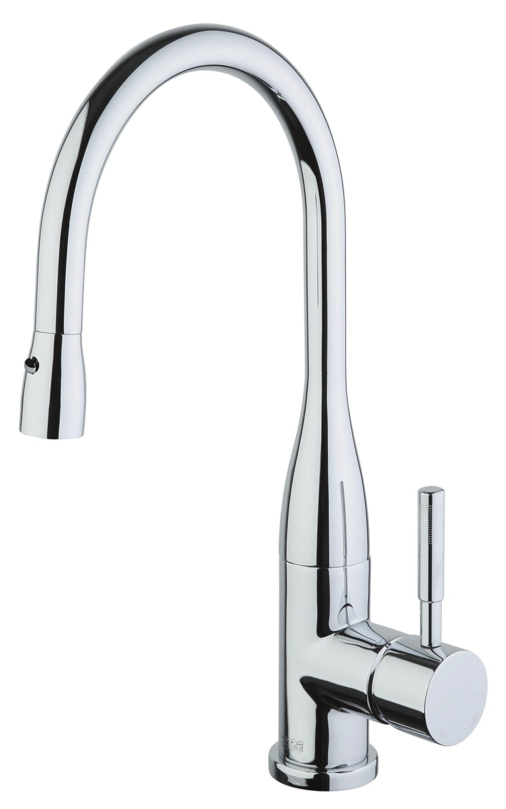 44 CR 5456 Miscelatore lavello, canna a ombrello, doccetta estraibile, doppio getto, flex cm 46 One hole sink mixer, umbrella spout, pull-out shower, flex cm 46 Mitigeur évier, bec à parapluie,