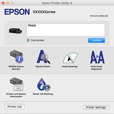 Υπηρεσία δικτύου και πληροφορίες λογισμικού Epson Printer Utility Μπορείτε να εκτελέσετε μια λειτουργία συντήρησης, όπως έλεγχο των ακροφυσίων και καθαρισμό της κεφαλής εκτύπωσης, και εκκινώντας τη