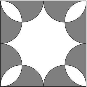 13. Eight congruent semicircles are drawn inside a square of length 4. What is the area of the nonshaded part of the square? Οκτώ συμπαγή ημικύκλια σχηματίζονται μέσα σε ένα τετράγωνο μήκους 4.