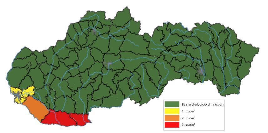 Obr. 25 Hydrologické výstrahy 10.6.2013 o 12:00 hod.
