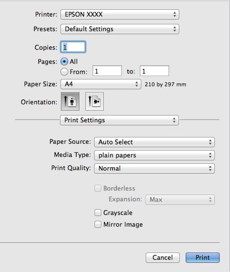 Εκτύπωση F Επιλέξτε Print Settings (Ρυθμίσεις εκτύπωσης) από το αναπτυσσόμενο μενού. G H I J K Επιλέξτε την κατάλληλη ρύθμιση Paper Source (Τροφοδοσία χαρτιού).