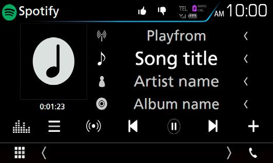APPS Android Auto /Apple CarPlay Λειτουργία Spotify Σε αυτή τη μονάδα μπορείτε να ακούσετε ραδιόφωνο Spotify ελέγχοντας την εφαρμογή, που είναι εγκατεστημένη στο iphone ή στο Android.