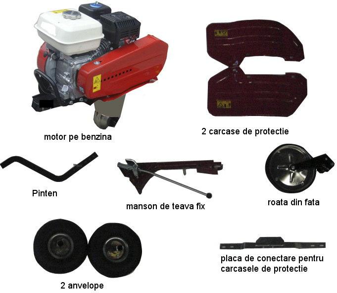 (1) Seria cadrului (2) Rezervorul de combustibil (3) Orificiu de umplere ulei de transmisie (4) Aparatoare de protectie (5) Roata (6) Pinten (7) Tija de conectare (8) Ghidon (9) Maneta control