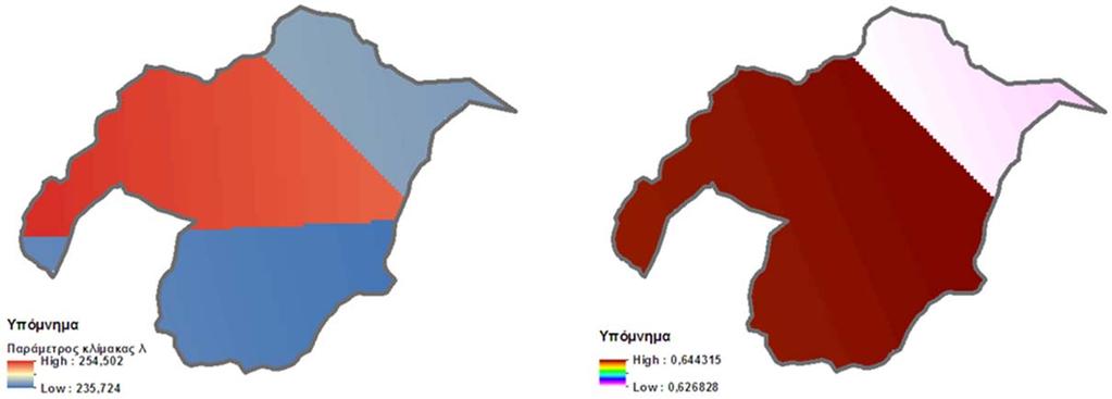 χωρική απεικόνιση της μεταβολής των παραμέτρων κ, λ και ψ. Σχήμα 2.