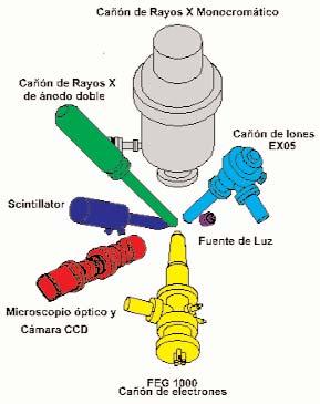 profundidade Monocromador micro-focalizado co que se obtén elevada sensibilidade e alta resolución en análise Análise de área reducida ata 120 micras Capacidade multitécnica SEM filamento de