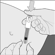 8. Ενέστε ΟΛΟ το περιεχόμενο της σύριγγας πιέζοντας το έμβολο όσο γίνεται προς τα κάτω (εικόνα Ε). Εικόνα Ε Σύριγγα με αυτόματο σύστημα 9.