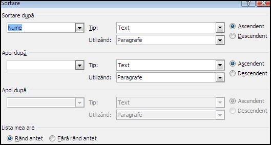 Crearea unui tabel dintr-un text introdus anterior Avem posibilitatea de a crea un tabel dintr-un text introdus anterior după anumite reguli.