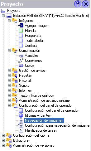 3.4.60. Irudia. WIN-CC Menua. Pantaila berriak sortzerakoan Configuración del panel del operador ataleko Navegación de imagenes ireki behar da.