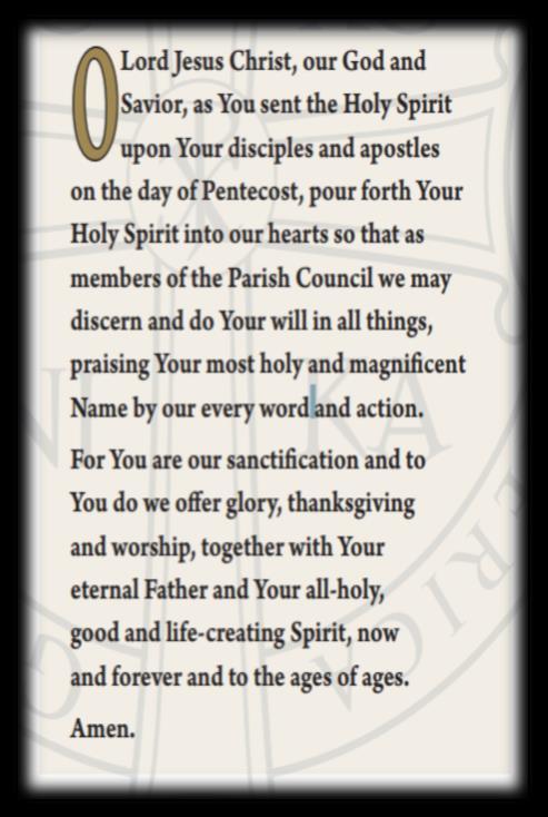 Congratulations to the newly appointed Parish Council members New Parish Council Members Tom Letsos, George Psetas Dina Rivers, Toula Mancini Roula Papapanos, Tina Wilson Mike Seraskeris, Delia