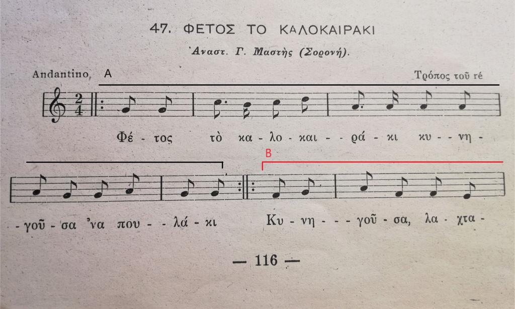 2.3 Ανάλυση κομματιού 4 Το τέταρτο κομμάτι από τα 22 Τραγούδια και Χοροί από τα Δωδεκάνησα του Γιάννη Κωνσταντινίδη αποτελεί το πρώτο μέρος της τρίτης ενότητας αυτού του τεύχους (Ι), την οποία