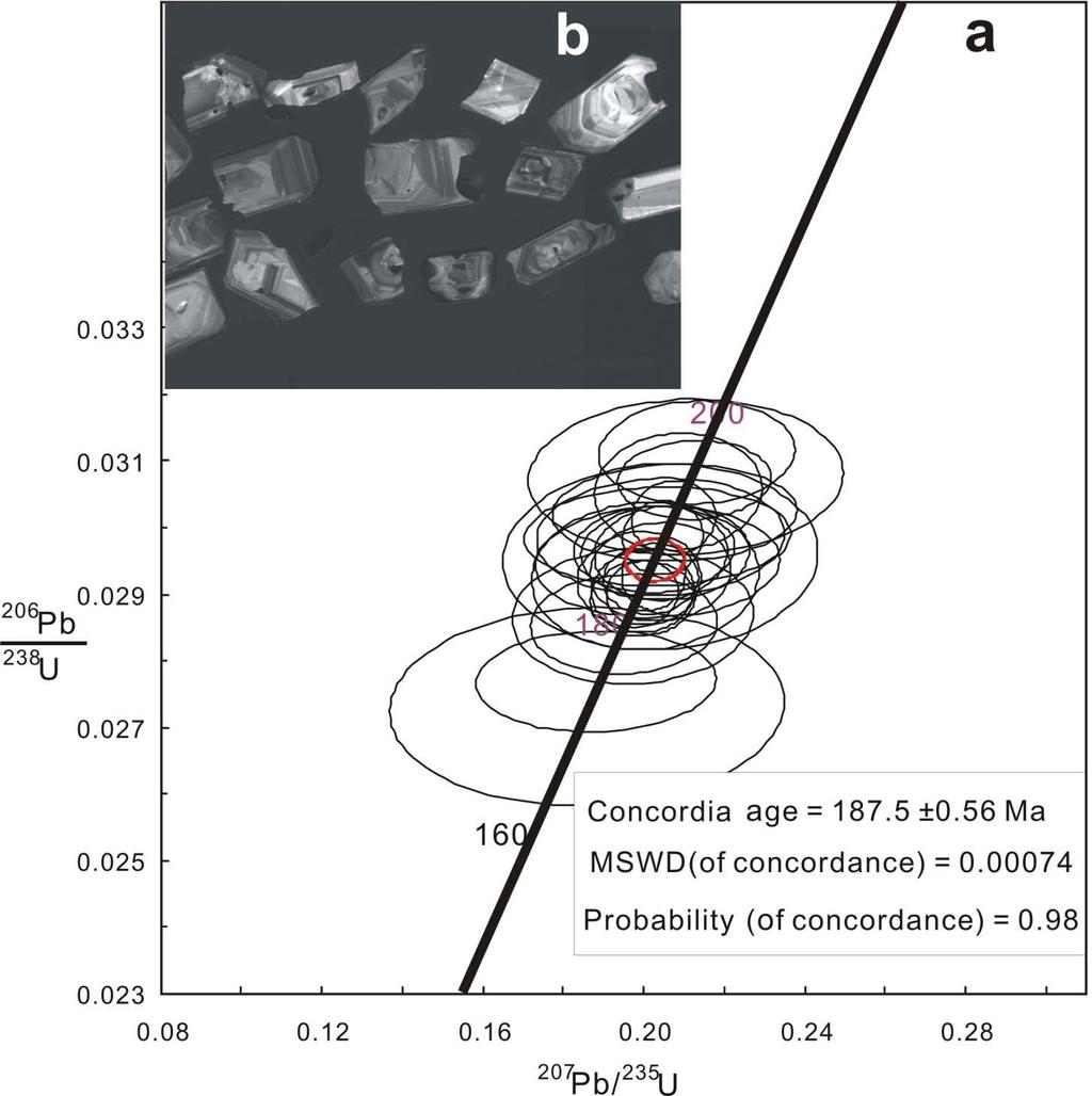 Supplementary Figure 2 Concordia plots of LA-ICP-MS U-Pb results used in calculating the zircon age of the