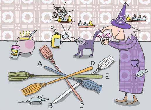 Πόσα δαχτυλίδια θα δει κοιτάζοντας από πάνω; (A) 1 (B) 2 (C) 3 (D) 4 (E) 5 4 point problems (Προβλήματα 4 μονάδων) 9. Juana, the friendly witch, has 5 broomsticks in her garage.