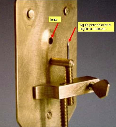 Agulla para colocar o obxecto a observar En