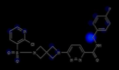 The atomic colour highlight indicates its probability of metabolism, see colour