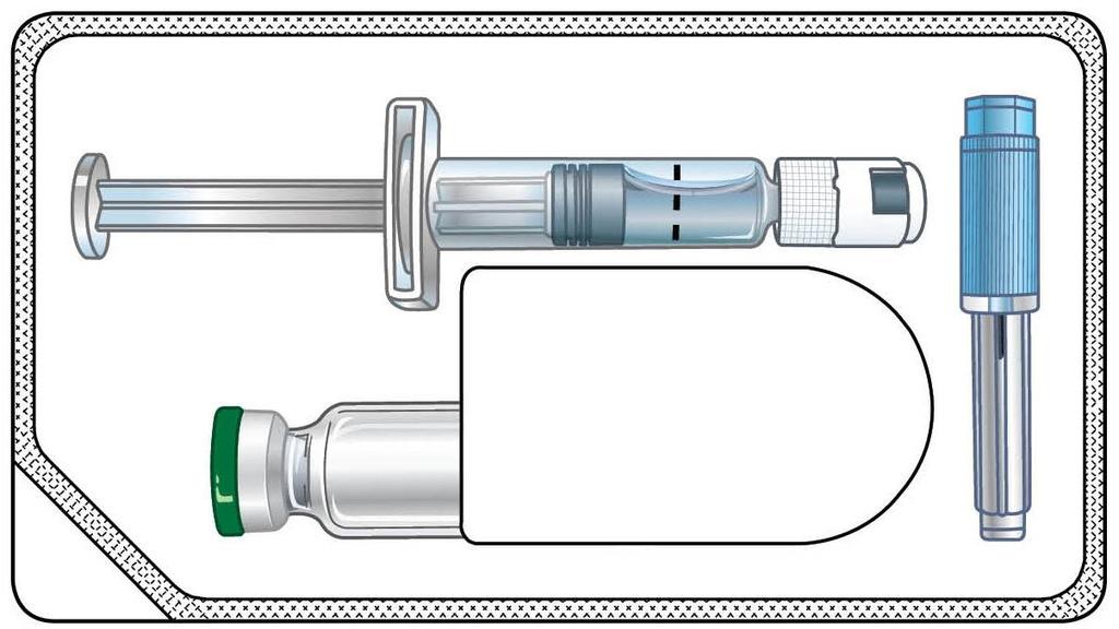 Seringă Piston Lichid (solvent) în interior Capac alb Flacon Capac verde Pulberea din interior este medicamentul dvs Adaptorul flaconului Ambalaj cu adaptorul flaconului Linia de dozaj Înveliş de