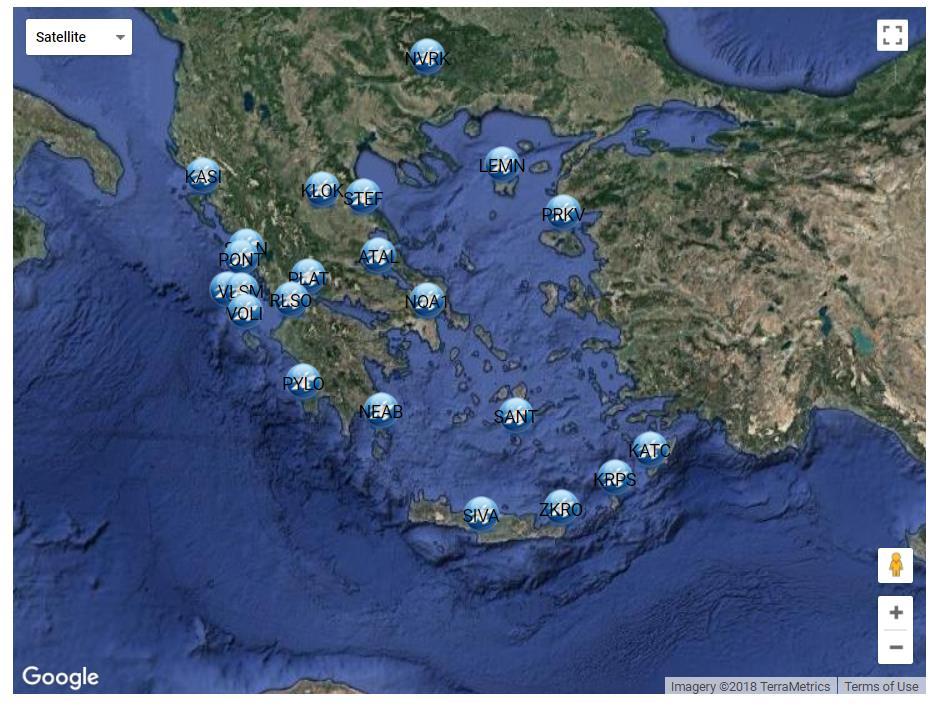 Κεφάλαιο 3 19 Σχήμα 3.6: Το δίκτυο NOANET (πηγή: http://www.gein.noa.gr/services/gps/noa_gps.html) 3.