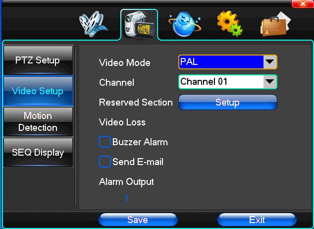 Setari video: Video Mode Selectat formatul inregistrarii video : PAL/NTSCC.