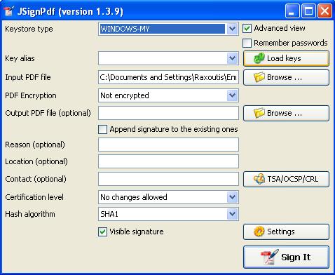 Ψηφιακή υπογραφή με χρήση εργαλείου JSignPDF Προαιρετική δήλωση path παραγόμενου