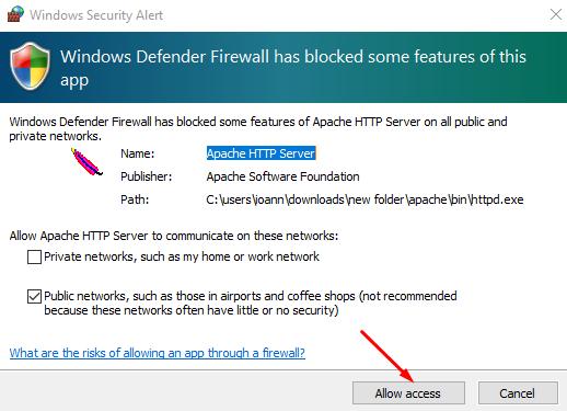 Installation of Xampp / Allow Access on Windows Firewall Για να μπορέσει να γίνει η εγκατάσταση