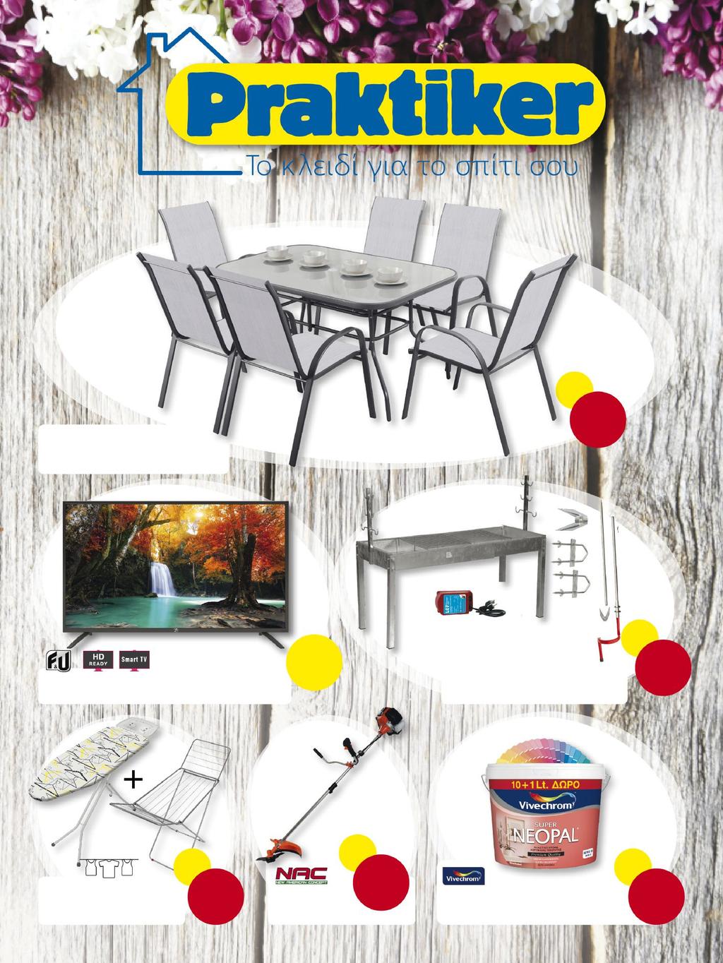 26/03-07/04/2018 Σετ κήπου VERANDA Μεταλλικός σκελετός, ύφασμα textilene, αποτελείται από τραπέζι M:140 Π:90 Y:70cm, μέταλλο με γυάλινη επιφάνεια πάχος 5mm, 6 πολυθρόνες Μ:74,5 Π:56 Y:98cm κωδ.