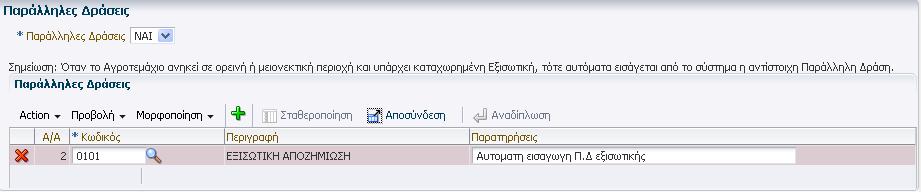 ΠΡΟΣΟΧΗ: Ο κωδικός της ΠΔ 0101 (εξισωτική αποζημίωση) συμπληρώνεται αυτόματα σε όλα τα ορεινά μειονεκτικά τεμάχια, εφόσον έχετε επιλέξει ΝΑΙ στο μέτρο 211-212 στα Στοιχεία Δήλωσης και έχετε εισάγει