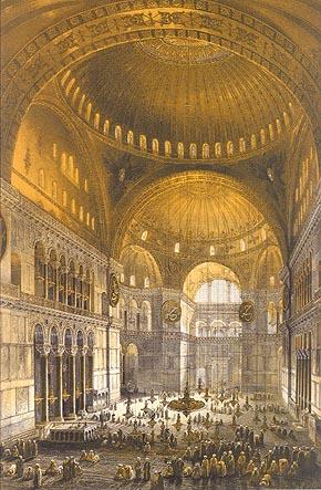 v arhitekturi Hagia Sophia, Carigrad Bizantinski cesar Justinijan I (482 565), vladal 527 565 Naìc t c <AgÐac JeoÜ SofÐac Svetišče Svete božje