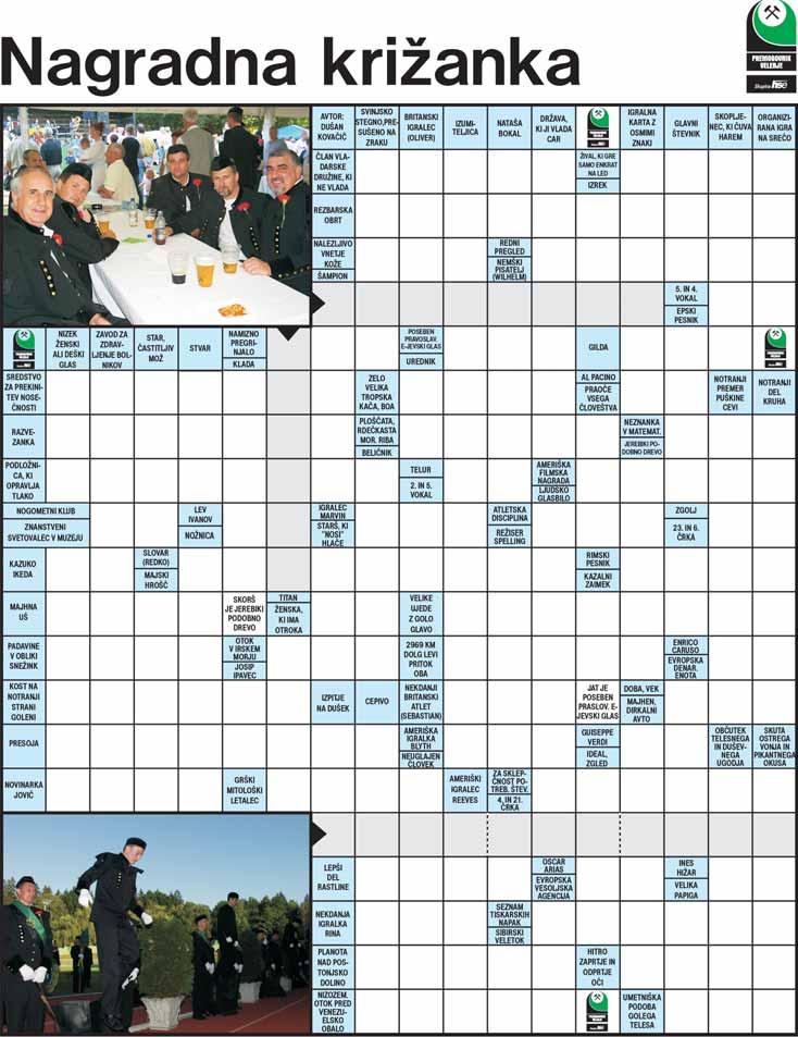 Nagradna križanka Premogovnika Velenje. Napišite gesli iz križanke na dopisnico in jo do 15.